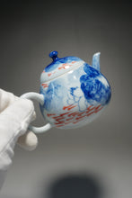 Load image into Gallery viewer, Qinghua Minnows under the Lotus Jingdezhen Fine Porcelain Teapot by Master KuangShi 青花手绘匡石作梨形壶 180ml