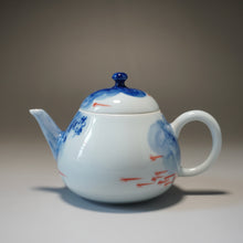 Load image into Gallery viewer, Qinghua Minnows under the Lotus Jingdezhen Fine Porcelain Teapot by Master KuangShi 青花手绘匡石作梨形壶 180ml