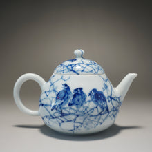Load image into Gallery viewer, Qinghua Three Birds Jingdezhen Fine Porcelain Teapot by Master KuangShi 青花手绘匡石作梨形壶 180ml