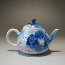 Load image into Gallery viewer, Qinghua Minnows under the Lotus Jingdezhen Fine Porcelain Teapot by Master KuangShi 青花手绘匡石作梨形壶 180ml