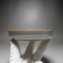 Load image into Gallery viewer, Moon White Ruyao Saucer with Monk 青花月白汝窑壶承