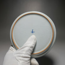 Load image into Gallery viewer, Moon White Ruyao Saucer with Monk 青花月白汝窑壶承