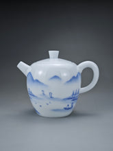 Load image into Gallery viewer, 225ml Qinghua Hand Painted Lanscape Jingdezhen Porcelain Teapot 素直白瓷重工山水巨轮珠