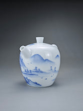 Load image into Gallery viewer, 225ml Qinghua Hand Painted Lanscape Jingdezhen Porcelain Teapot 素直白瓷重工山水巨轮珠