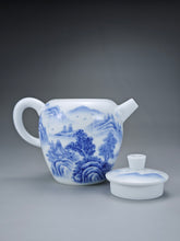 Load image into Gallery viewer, 225ml Qinghua Hand Painted Lanscape Jingdezhen Porcelain Teapot 素直白瓷重工山水巨轮珠