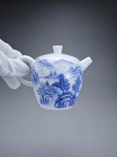 Load image into Gallery viewer, 225ml Qinghua Hand Painted Lanscape Jingdezhen Porcelain Teapot 素直白瓷重工山水巨轮珠