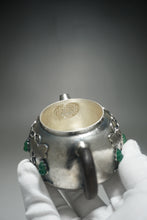 Load image into Gallery viewer, 999 Pure Silver Handmade Jade Gourd Teapot with Silver Wire Inlay 全手工掐丝镶玉葫芦藤银壶 230ml