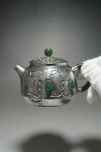 Load image into Gallery viewer, 999 Pure Silver Handmade Jade Gourd Teapot with Silver Wire Inlay 全手工掐丝镶玉葫芦藤银壶 230ml