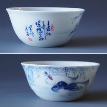 Load image into Gallery viewer, 110ml Qinghua Spring River Porcelain Teacup by KuangShi 青花匡石春江水暖杯