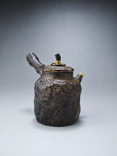 Load image into Gallery viewer, 999 Pure Silver Wabi Sabi Meteorite Series with Gold Plating by Master Hong JinHong 全手工纯银999洪金鸿制大师银侧把壶 175ml