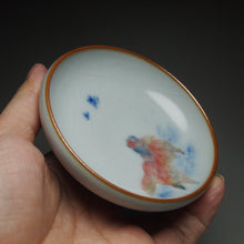 Load image into Gallery viewer, 60ml Hand Painted Goldfish Moon White Ruyao Flat Teacup 汝窑月白金鱼扁杯