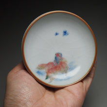Load image into Gallery viewer, 60ml Hand Painted Goldfish Moon White Ruyao Flat Teacup 汝窑月白金鱼扁杯