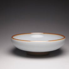 Load image into Gallery viewer, 60ml Hand Painted Goldfish Moon White Ruyao Flat Teacup 汝窑月白金鱼扁杯