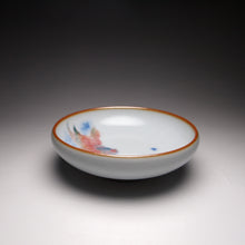 Load image into Gallery viewer, 60ml Hand Painted Goldfish Moon White Ruyao Flat Teacup 汝窑月白金鱼扁杯