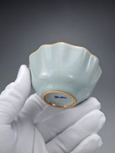 Load image into Gallery viewer, Pair of Matching 65ml Scalloped Azure Ruyao Teacups 天青汝窑十八瓣对杯
