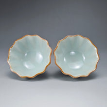Load image into Gallery viewer, Pair of Matching 65ml Scalloped Azure Ruyao Teacups 天青汝窑十八瓣对杯