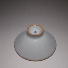 Load image into Gallery viewer, Qinghua Three Fish Moon White Ruyao Teacup 汝窑月白三鱼斗笠杯 70ml