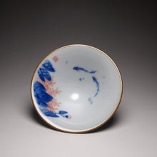 Load image into Gallery viewer, Qinghua Two Fish Moon White Ruyao Teacup 汝窑月白两鱼斗笠杯 70ml