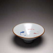 Load image into Gallery viewer, Qinghua Three Fish Moon White Ruyao Teacup 汝窑月白三鱼斗笠杯 70ml
