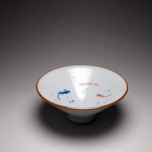 Load image into Gallery viewer, Qinghua Three Fish Moon White Ruyao Teacup 汝窑月白三鱼斗笠杯 70ml