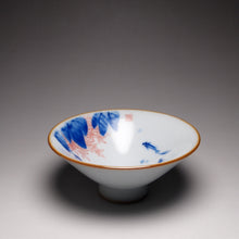 Load image into Gallery viewer, Qinghua Two Fish Moon White Ruyao Teacup 汝窑月白两鱼斗笠杯 70ml
