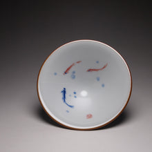 Load image into Gallery viewer, Qinghua Three Fish Moon White Ruyao Teacup 汝窑月白三鱼斗笠杯 70ml