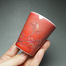 Load image into Gallery viewer, 75ml JiangDouHong (Peach Blossom) Porcelain Teacup with Blossoms 豇豆红彩绘杯