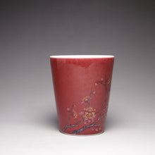Load image into Gallery viewer, 75ml JiangDouHong (Peach Blossom) Porcelain Teacup with Blossoms 豇豆红彩绘杯