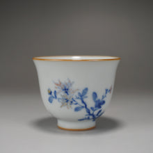 Load image into Gallery viewer, 75ml Qinghua Flowers Moon White Ruyao Teacup 月白汝窑青花花卉杯