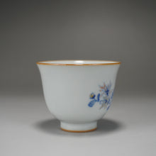 Load image into Gallery viewer, 75ml Qinghua Flowers Moon White Ruyao Teacup 月白汝窑青花花卉杯