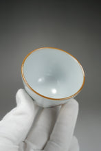 Load image into Gallery viewer, Fencai Hand Painted Peacock Moon White Ruyao Teacup 粉彩孔雀杯 75ml
