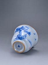 Load image into Gallery viewer, 80ml Qinghua Pine Tree Moon White Ruyao Bell Teacup 汝窑青花手绘松树
