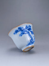 Load image into Gallery viewer, 80ml Qinghua Pine Tree Moon White Ruyao Bell Teacup 汝窑青花手绘松树