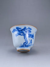 Load image into Gallery viewer, 80ml Qinghua Pine Tree Moon White Ruyao Bell Teacup 汝窑青花手绘松树
