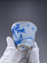 Load image into Gallery viewer, 80ml Qinghua Pine Tree Moon White Ruyao Bell Teacup 汝窑青花手绘松树