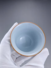 Load image into Gallery viewer, 80ml Qinghua Pine Tree Moon White Ruyao Bell Teacup 汝窑青花手绘松树