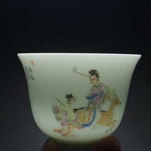 Load image into Gallery viewer, Fairy with Deer on the Way to the Banquet Falangcai Porcelain Teacup 珐琅彩瑶池赴宴杯 80ml