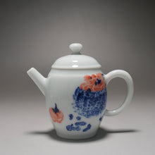 Load image into Gallery viewer, Qinghua Persimmon Jingdezhen Fine Porcelain Teapot by Master KuangShi 青花匡石手绘高士壶-柿子 85ml