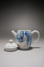 Load image into Gallery viewer, Qinghua Koi Jingdezhen Fine Porcelain Teapot by Master KuangShi 青花匡石手绘高士壶-锦鲤 85ml