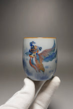 Load image into Gallery viewer, 90ml Qinghua Goldfish Moon White Ruyao Teacup 月白青花金鱼杯