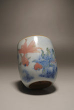 Load image into Gallery viewer, 90ml Qinghua Two Goldfish Moon White Ruyao Teacup 月白青花金鱼杯