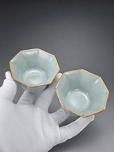 Load image into Gallery viewer, Pair of Matching 90ml Octagon Azure Ruyao Teacups 天青汝窑八角对杯