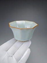 Load image into Gallery viewer, Pair of Matching 90ml Octagon Azure Ruyao Teacups 天青汝窑八角对杯