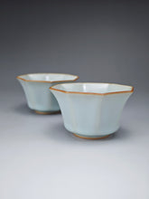 Load image into Gallery viewer, Pair of Matching 90ml Octagon Azure Ruyao Teacups 天青汝窑八角对杯