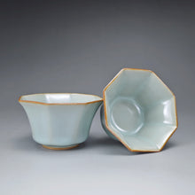 Load image into Gallery viewer, Pair of Matching 90ml Octagon Azure Ruyao Teacups 天青汝窑八角对杯