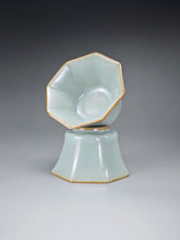 Load image into Gallery viewer, Pair of Matching 90ml Octagon Azure Ruyao Teacups 天青汝窑八角对杯