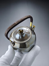 Load image into Gallery viewer, 999 Pure Silver Handmade Loop-Handled Teapot with Gold Plated Spout 紫皮提梁壶 185ml