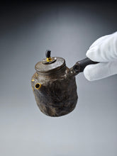 Load image into Gallery viewer, 999 Pure Silver Wabi Sabi Meteorite Series with Gold Plating by Master Hong JinHong 全手工纯银999洪金鸿制大师银侧把壶 175ml