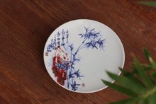 Load image into Gallery viewer, Qinghua Youlihong Jingdezhen Porcelain Saucer Tea Boat with Bamboo Motif 青花釉里红高足壶承