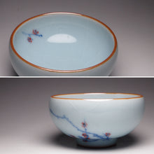 Load image into Gallery viewer, 100ml Hand Painted Plum Flower Royal Jade Ruyao Teacup 汝窑御青梅花杯